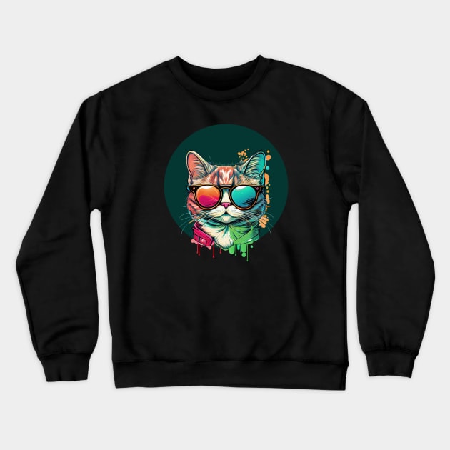 Colorful cat Crewneck Sweatshirt by afmr.2007@gmail.com